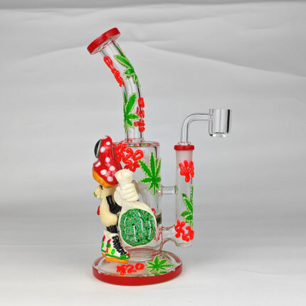 420 Mushroom Character Glass Dab Rig with Quartz Banger