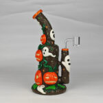 3D Handmade Halloween Haunted Tree Dab Rig with Glow-in-the-Dark Ghost & Jack-O'-Lantern, 14mm Quartz Banger Included