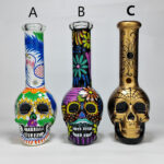 Colorful Skull Glass Water Pipe, Handmade Floral Bong for Smoking