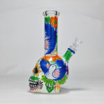 Colorful Skull Glass Water Pipe, Handmade Floral Bong for Smoking - Image 3