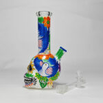Colorful Skull Glass Water Pipe, Handmade Floral Bong for Smoking - Image 4
