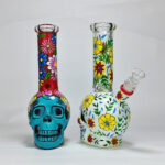 Colorful Skull Glass Water Pipe, Handmade Floral Bong for Smoking - Image 5