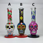 Colorful Skull Glass Water Pipe, Handmade Floral Bong for Smoking