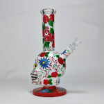 Colorful Skull Glass Water Pipe, Handmade Floral Bong for Smoking - Image 2