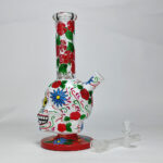 Colorful Skull Glass Water Pipe, Handmade Floral Bong for Smoking - Image 3